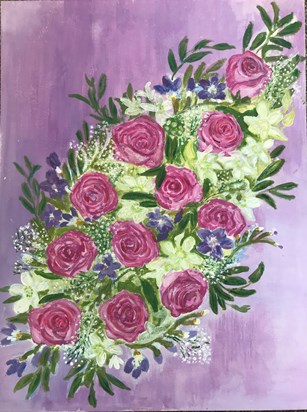 Zoe’s Wedding Bouquet painted by Josie measuring 45x35cm. Amazingly thoughtful gift from the day.