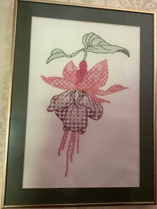 A ‘blackwork’ fuchsia completed by Mummy.