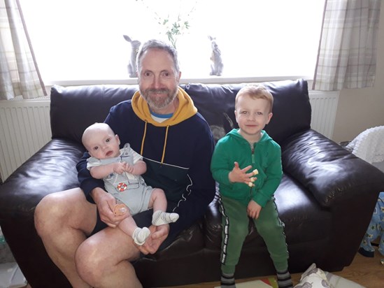 With grandsons Archie & George. They miss grandad lots. xx