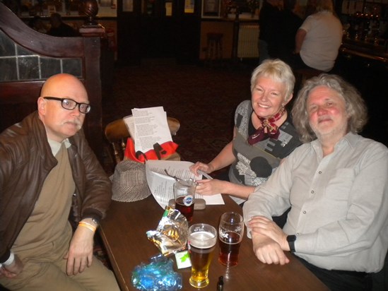 Helen, Clive and Keith before the Old Hall Tavern show - one wild night