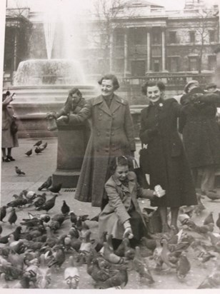 Eileen with her Mother, Maggie, & Her Lovely Sister Anne. Trafalgar Sq. London. 1950.