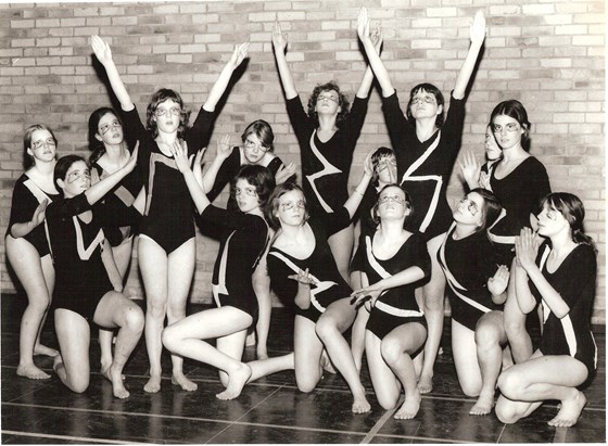 Remove Modern Dance Prod 1974-5, Wells Cathedral School, Sports Hall, (Tina; standing on right)