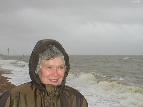 My lady Lynn in her element. She loved the sea, even in bad weather.