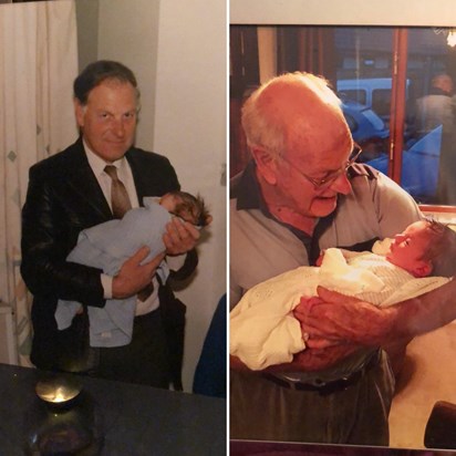 John holding Amy as a baby then 28 years later holding his great-grandaughter phoebe