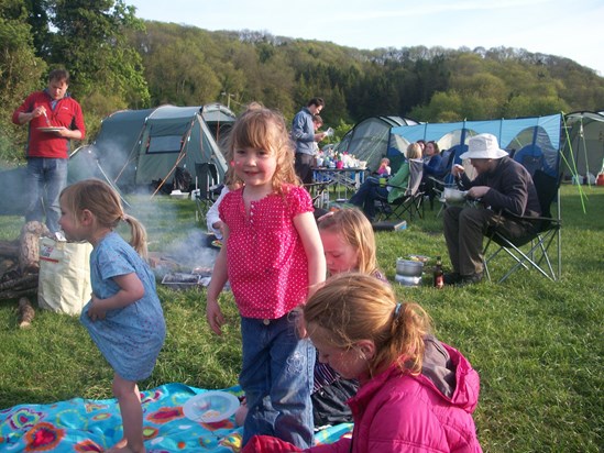 Dave tucking into aloo gobi camping oxfordshire May 2010