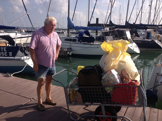 We love Ian’s facial expression at our luggage for a sailing trip to Isle of Wight 