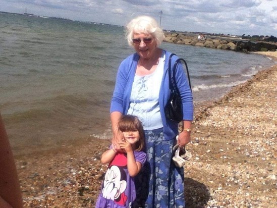 Mum with Maizie when she was little at Lee-on-Solent