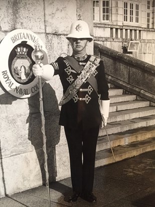 This is my dad in taken after becoming drum major at the Britannia Royal Naval College 