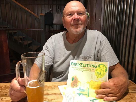 Steve enjoying a big beer in Germany.