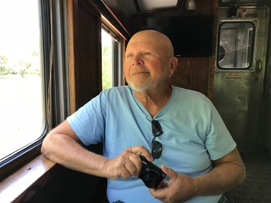 Steve enjoying a train ride in Van Buren, Arkansas.