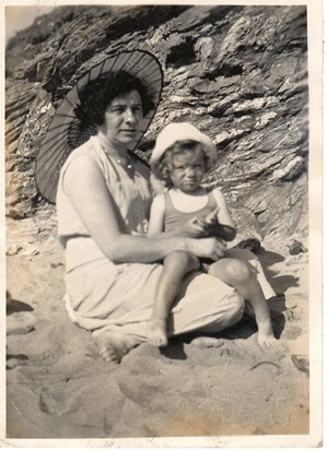 With Mum on the beach at Holyhead