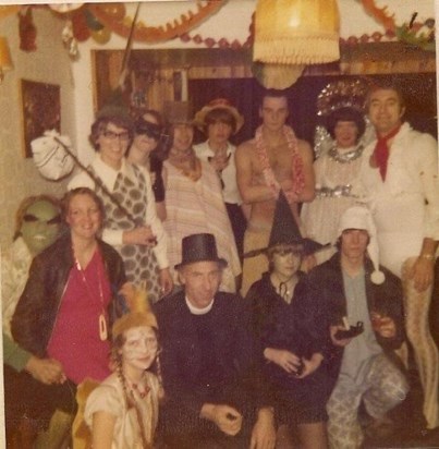 Pam and Alan at their fancy dress party in 1980 with friends and neighbours
