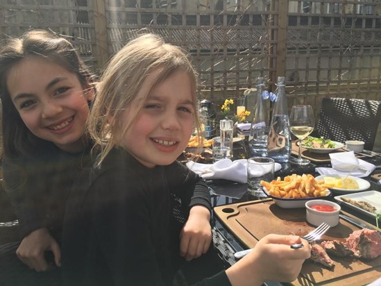 Mia and Millie. Enjoying lunch in sunny Bath! x