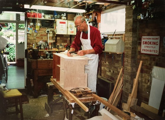 Where we will always remember him. The workshop creating the most amazing things! Hope heaven has a good workshop for him, they are so lucky to have his skills..... 