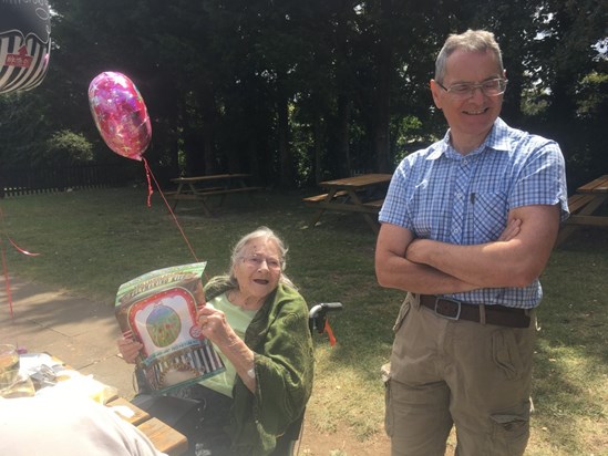 Joan with John 2020, Hungry Horse garden due to Covid