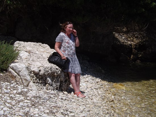 Lynne looking out across Loggos bay in Paxos - June 2013.