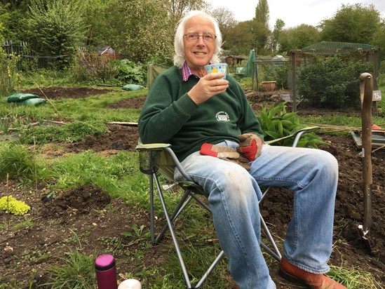 Finally a tea break from digging Bee's allotment....