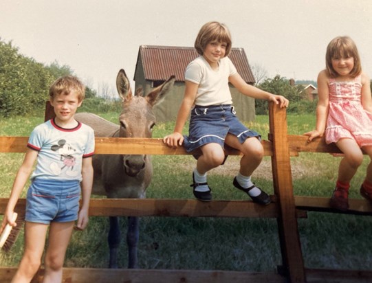 Emma with Owen, Anna and Humphrey the donkey