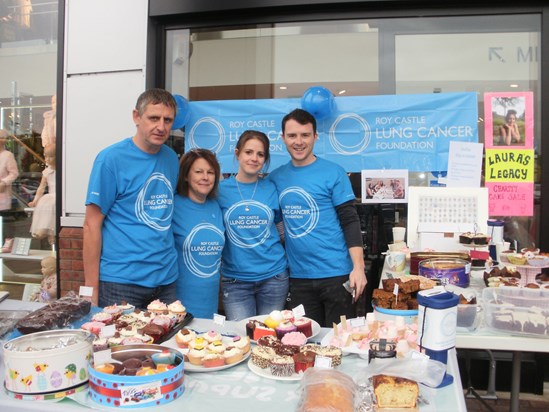 Mum, Dad, Emma and Jamie selling cakes outside NEXT Macclesfield 27/09/14.