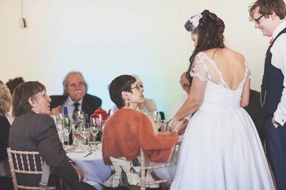 Denise and Roland congratulating Mark and Christabel on their wedding day.