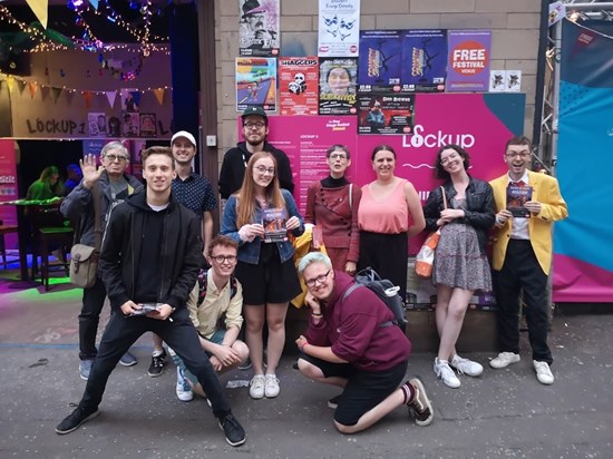 Denise and Roland at Edinburgh Fringe Festival 2019, with our SalFUNNI students