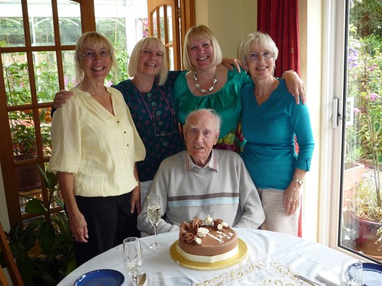 Dad's 90th birthday with Carol, Sue, Lin and Jean