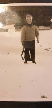 Making a snowman, February 1956