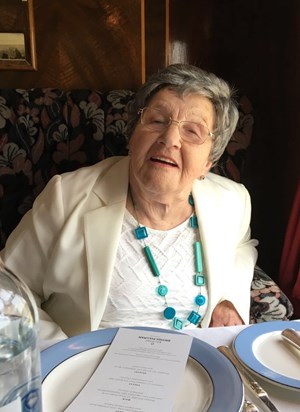 Mum on the train for her and Dad's Golden Wedding Anniversary