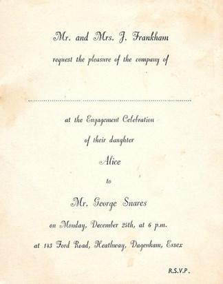 Invite to George and Alice Engagement party 1950