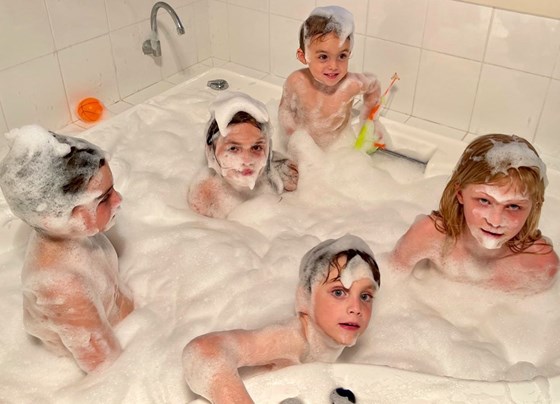 The kids love bubble baths as much as you!  Front left Ollie, Miles, Middle Jasmine, Abbie and at the back Rosie xxx