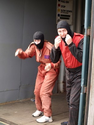 Ninja go-karters. Me and Paul in Dorset 2010.