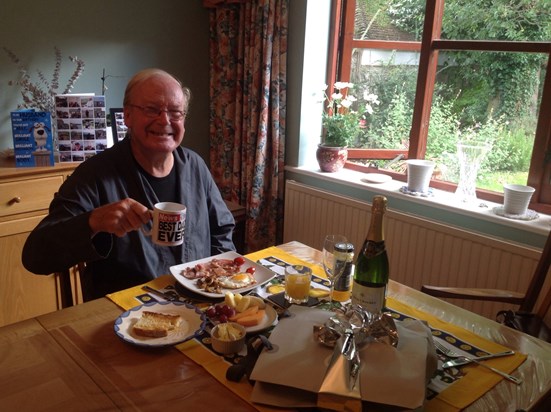 Full English breakfast, his favourite on his birthday at home