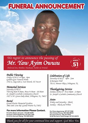Mr Yaw, Sleep Peacefully In The Bosom Of Our Lord.