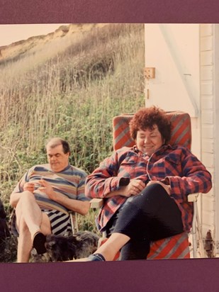 Mum & Uncle Bill at the beach hut