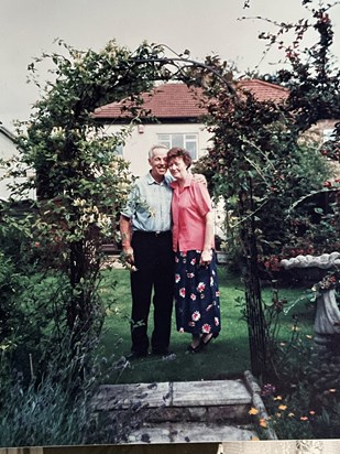 Mum & Dad in garden @ Grenfell