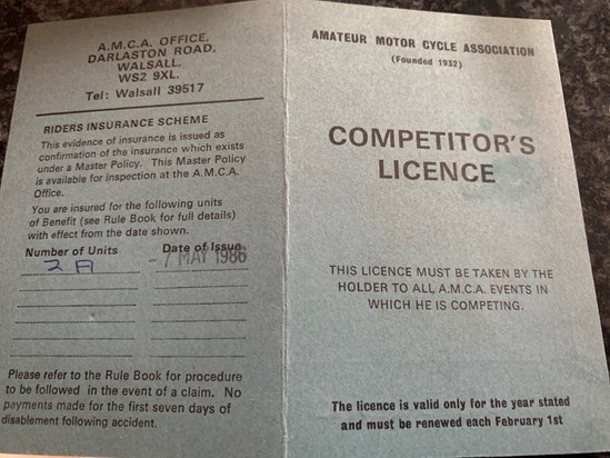 Howard’s competition license 
