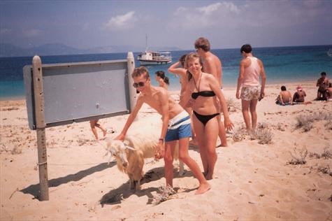 Paul & Tracey, with the goat that had 'pooed' on Paul's beach towel!