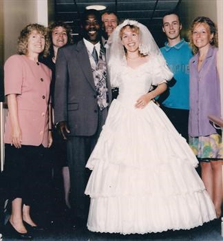 April 1993 -  Paul and family at Karin's & Mervin's wedding reception.