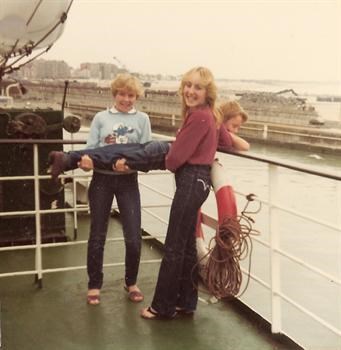 Super Blues Cruise to Belgium 1981 - Karin and Nicola throwing Paul overboard!!!