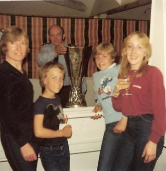 Super Blues Cruise to Belgium 1981- Jill, Paul, Nicola and Karin with the UEFA Cup won by ITFC