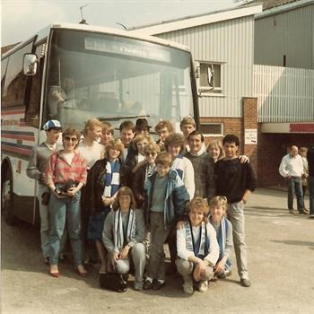April 1985 - Group photo outside The Dell, Southampton FC - Away 'weekender'