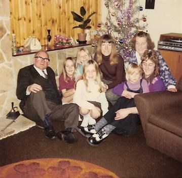 Christmas Day 1974 - The kids with mum Jill, Kevin and Granny & Grandad