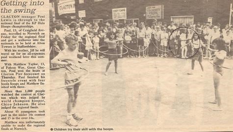  An old newspaper cutting, reporting on the KP Hula Hoops Championship   Local Heats 1985 