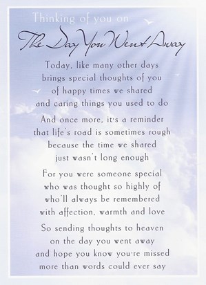 "The Day You Went Away", loving sentiments from Clair and family - 14th May 2014