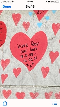 Becca went to London to add a red heart for her Dad on the National Covid Memorial wall. Although his death was because of a stroke he had had Covid 19 