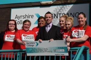 Ayrshire College Social Care students cheque presentation for an outstanding £1510.10.