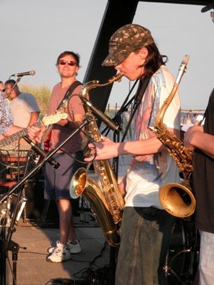 Eric playing sax with the Killer Joe Bank in Point Lookout around 2010
