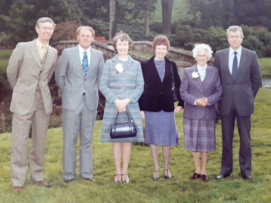 John Ford, Geoff Ford, Daphne Adlam, Kay Simpson, Rosie Ford and Roger Ford, early 1980s.