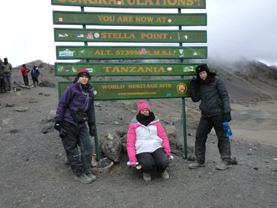 Top of Kilimanjaro - Jo, Emma and Rach