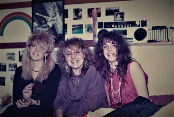 Ready to go to the New Year Ball 1986 Southlands College, Roehampton with Alison and Rachel